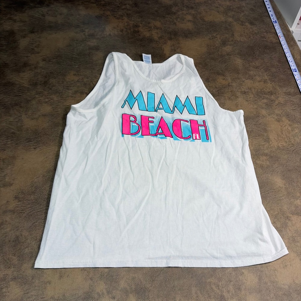 Delta Tank Top Mens XL White Miami Beach FL Graphic Retro Souvenir Cotton 5452
